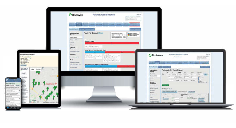 "Dashboard of Routeware's medical waste management software highlighting strategies to maximize profitability.