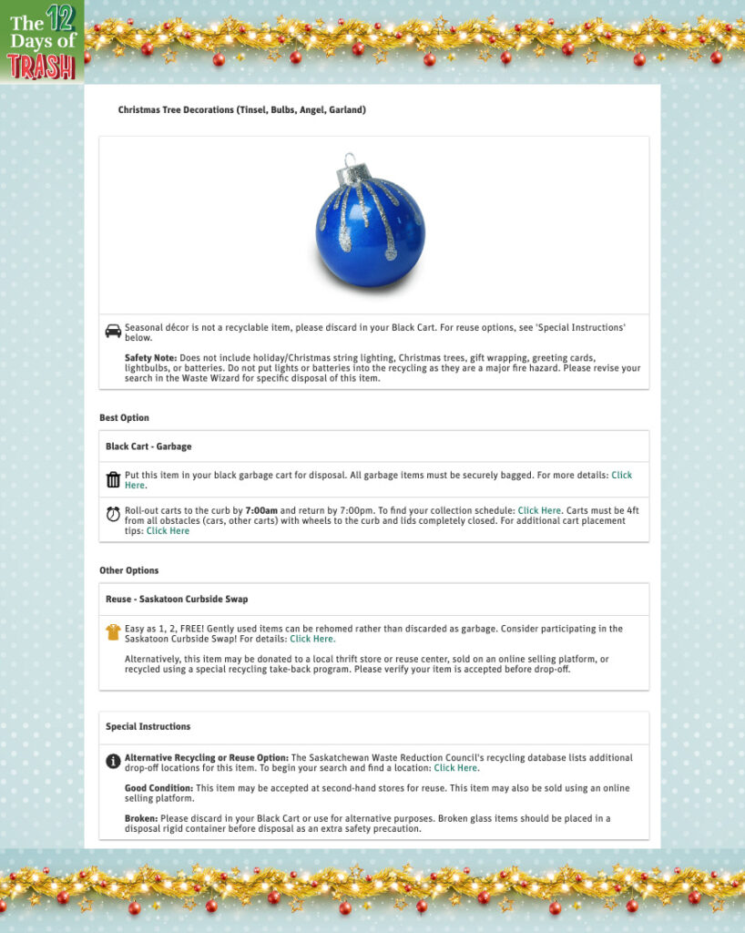 12 Days of Trash - The First 4 Days 3 Day 3: Christmas Tree Decorations (Tinsel, Bulbs, Angel, Garland).